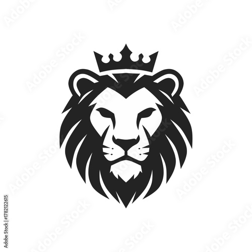 Elegant Monogram Lion Head with Crown Minimalist Illustration Silhouette Style
