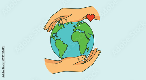 Protecting Our Planet Hands Enclosing the Earth with a Heart - Environmental Conservation Symbol