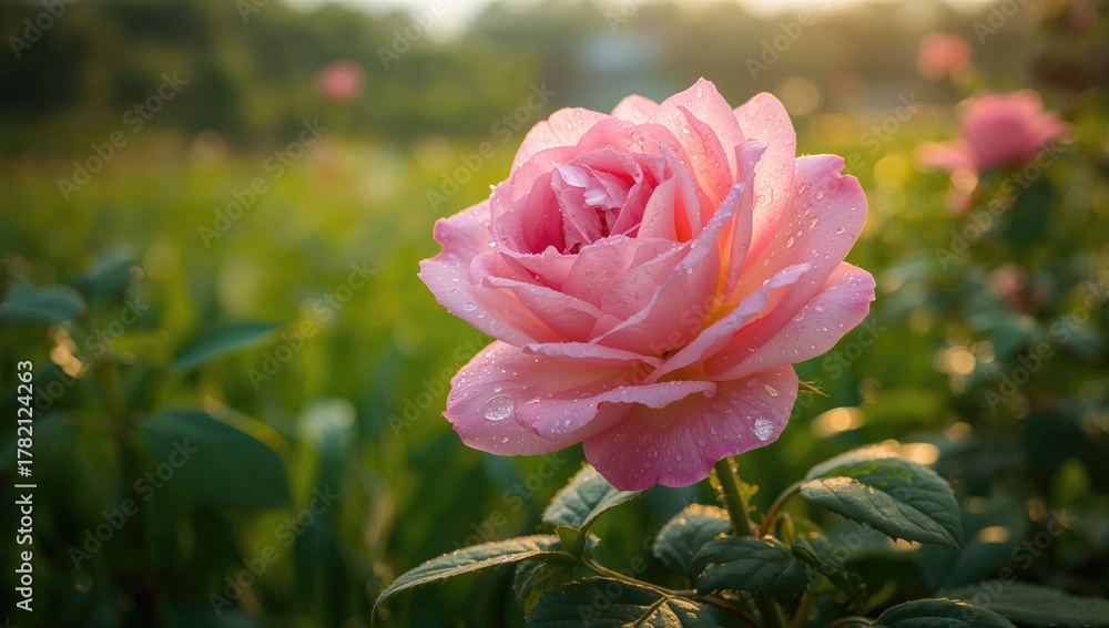 Fototapeta premium Vibrant Pink Rose Blossom in Garden, floral beauty, nature's bounty