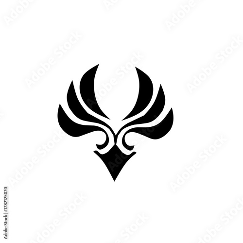 Bold, stylized black and white emblem featuring soaring wings and a sharp, downward-pointing design. Ideal for logos, symbols of power, or mythological themes.