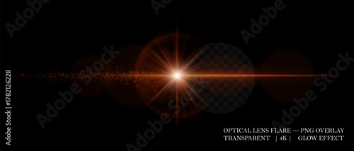Colorful glowing lens flare with bright burst, smooth reflection, and flying light particles. Great for photo overlays, motion design, and bright effects.