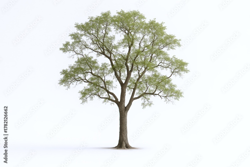Obraz premium Single Isolated Tree with Lush Green Leaves on White Background: An Evergreen Specimen