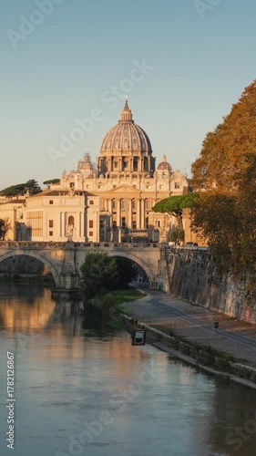 time lapse of St. Peter's Basilica, Sant Angelo Bridge, Vatican, Rome, Italy