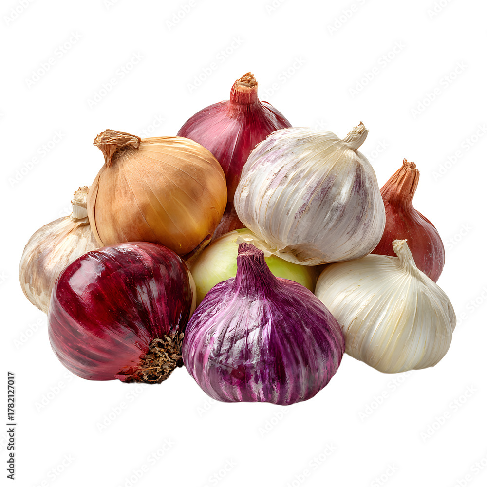 Fototapeta premium Vibrant Fresh Garlic Onion Variety for Culinary Creations