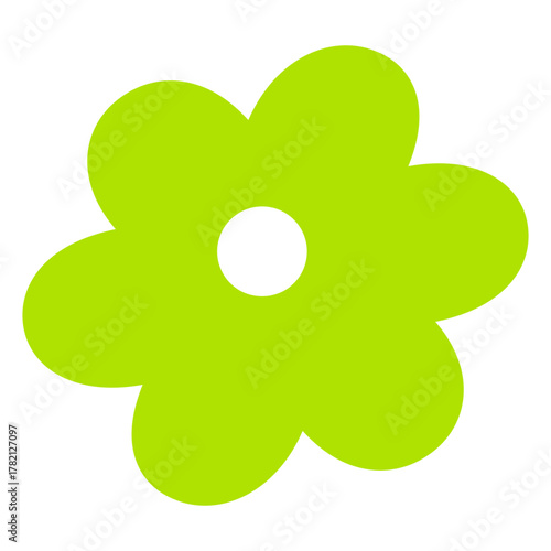 Simple Flat Bright Green Flower with White Center Icon Design
