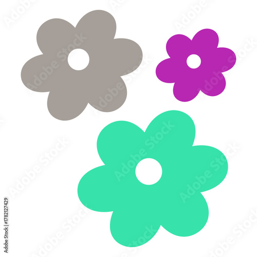 Simple Flat Style Three Flowers Botanical Design Illustration Isolated Graphic
