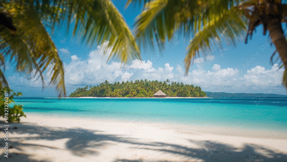 Obraz premium Caribbean isle, tropical landscape with lush vegetation, showcasing natural beauty and seasonal change