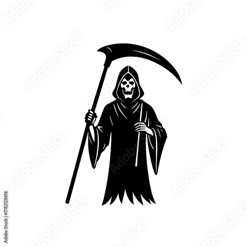 Grim reaper with scythe, death personified, halloween, scary concept.