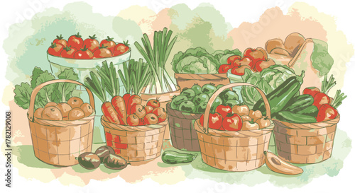 A bountiful harvest of fresh, healthy produce from local farms, showcasing a vibrant assortment of vegetables and fruits