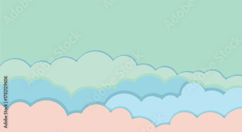 Pastel Sky Soft Clouds Layered in Pink, Blue, and Green