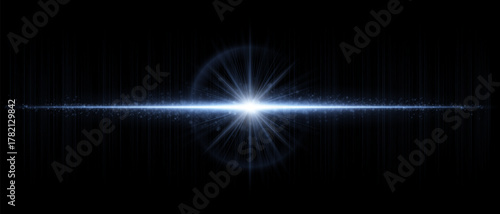 Bright optical flare with glowing streak and fine particle diffusion. Perfect for digital design, overlays, and cinematic effects with modern light depth.