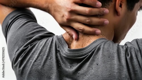 Close-up slow motion video of sweat on a fit person's back