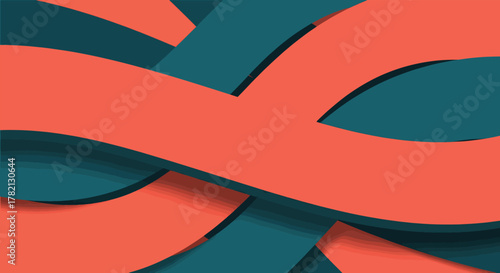 Abstract Wavy Background with Intertwined Coral and Teal Ribbons A Modern Graphic Design