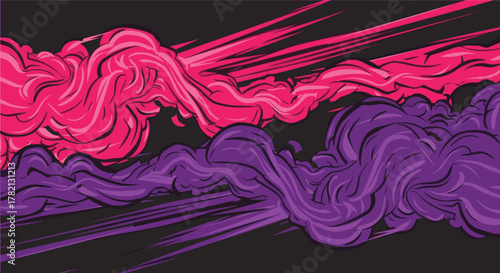 Vibrant Abstract Swirls of Pink and Purple Smoke Creating Dynamic Movement on a Dark Background