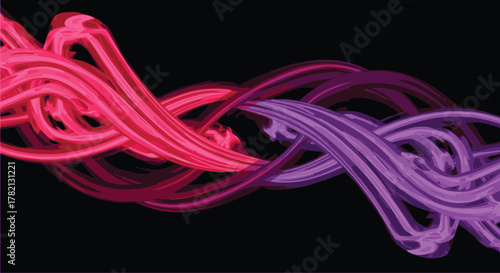 Dynamic abstract intertwining luminous ribbons creating a vibrant artistic flow against a dark background, symbolizing connection and energetic movement