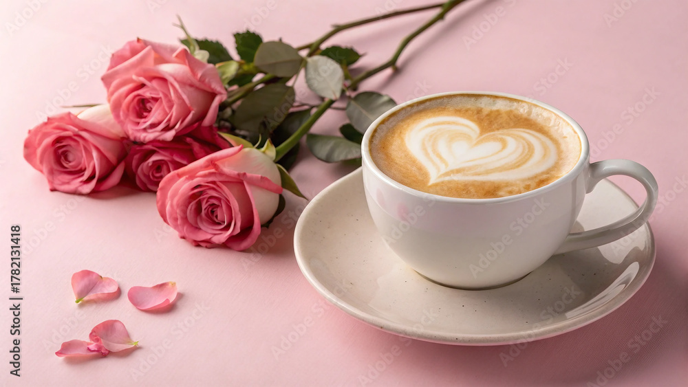Obraz premium Valentine Coffee Cup with Heart Foam Mockup