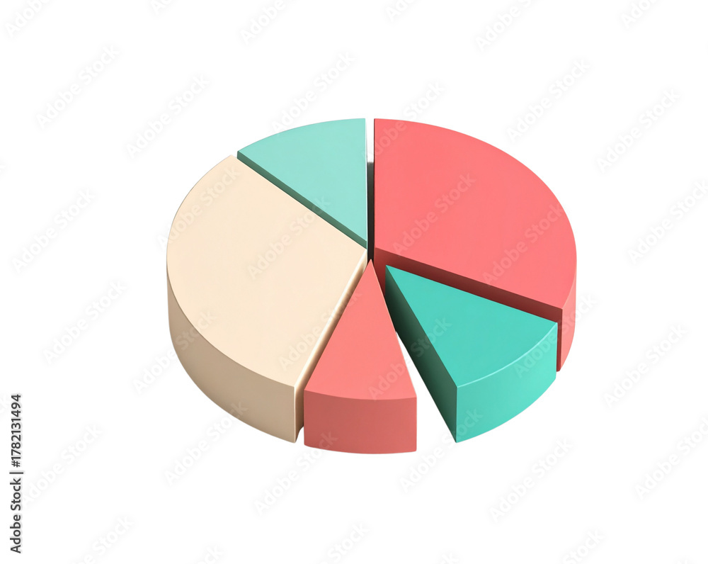 Obraz premium Colorful 3D Pie Chart for Data Analysis and Statistics Presentation