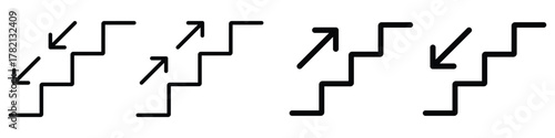 Stairs icon vector set illustration, UP and down Stairs. UP and down Direction arrow isolated sign symbol vector. Stair Sign Flat Icon on White Background. 