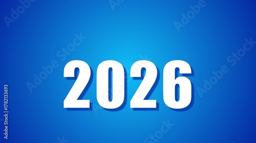 Happy New Year 2026 Text with Fireworks on Blue Background