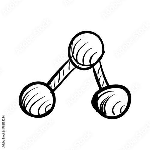 Isolated hand-drawn doodle of a simple bent molecule, representing a chemical compound and science concept