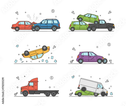 Car accident collision damage insurance auto repair concept