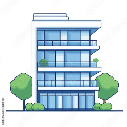 Modern MultiStory Apartment Building Illustration.