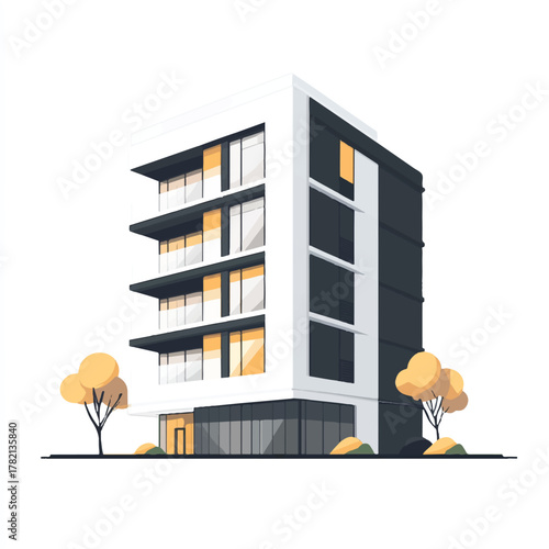 Modern residential apartment building with balconies illustration