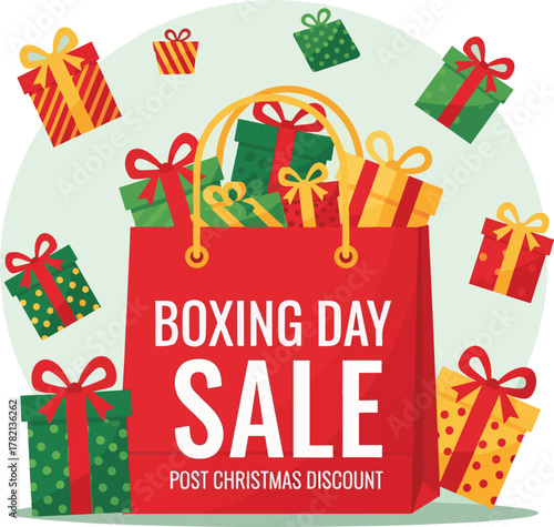 Boxing Day Sale Banner with Gifts – Post Christmas Discount Vector