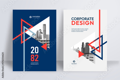 Business Report Cover Template – Blue and Red Geometric Layout (A4)
