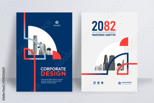 Business Report Cover Template – Blue and Red Geometric Layout (A4)