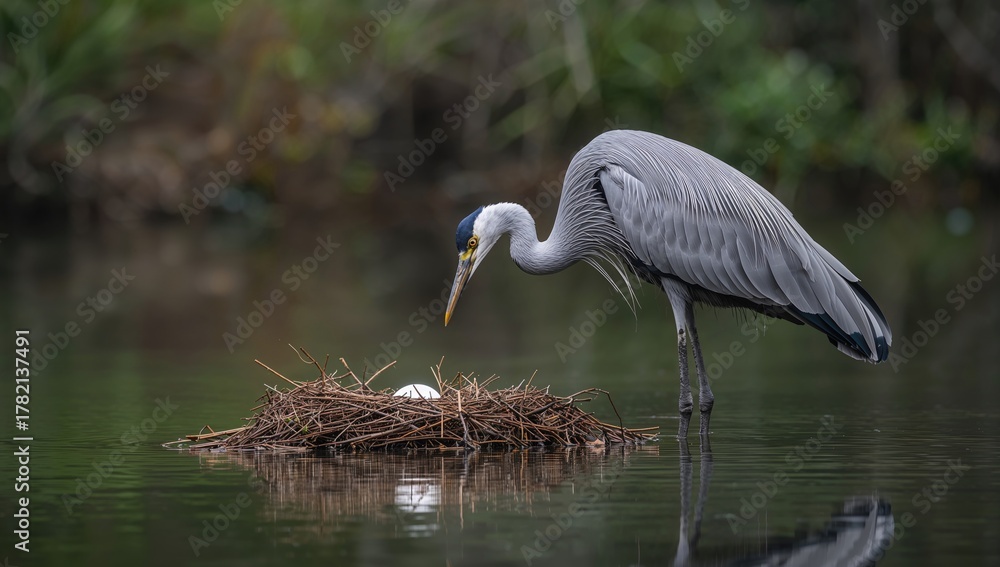 Obraz premium Gray crane in a wetland habitat, showcasing nesting behavior and the importance of preservation