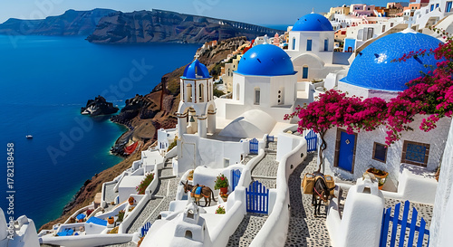 Mosaic Santorini Greece White Buildings Blue Domes