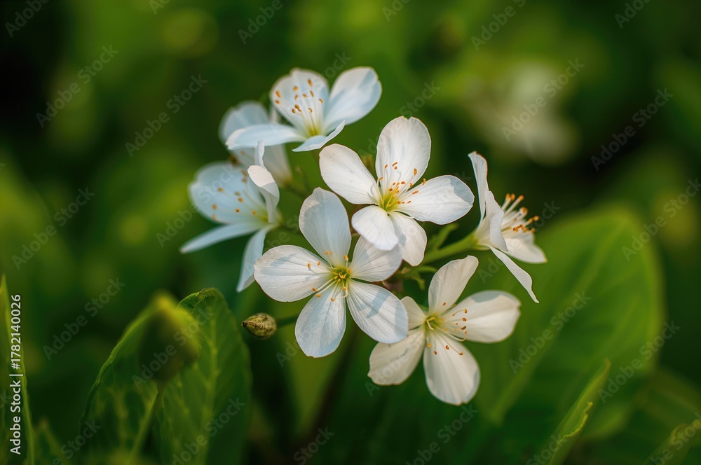 Fototapeta premium Green foliage adorned with white blossoms