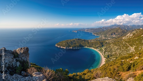 Fototapeta Naklejka Na Ścianę i Meble -  Breathtaking view of the Adriatic Sea from a mountain summit, seasonal change