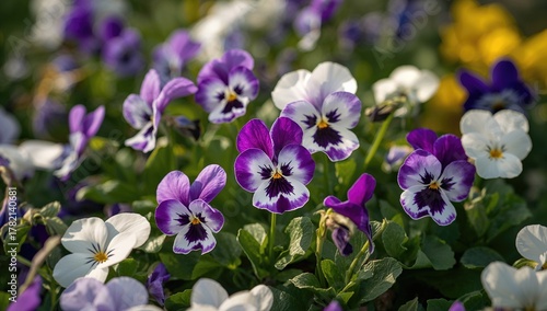 Heartsease flowers in a garden, showcasing vibrant colors and delicate petals, ideal for floral design projects