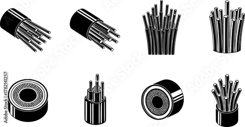Fiber cable isolated black set icon. Vector illustration