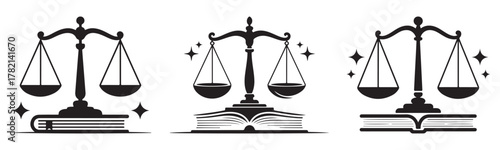 Scales of justice on books vector icons law and education concept simple flat design elements isolated on white background