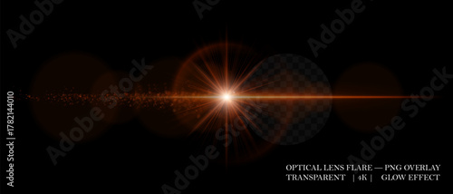 Bright lens flare with luminous halo, reflection circles, and soft glow. Perfect for overlays, light decorations, and digital highlights.