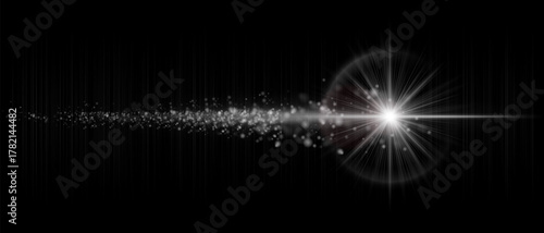 Optical lens flare with bright central light, soft reflections, and glowing dust particles. Perfect for overlays, sci-fi effects, and luminous digital visuals.