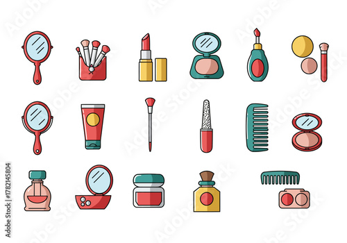 Collection of stylized beauty and grooming icons arranged in three rows