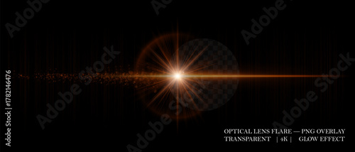 Optical light flare with shining reflections, soft transparency, and glowing particles. Ideal for visual effects, digital art, and clean luminous overlays.