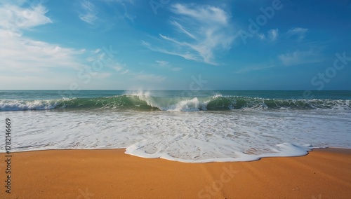 Fototapeta Naklejka Na Ścianę i Meble -  Atlantic ocean wave crashing onto the shore, showcasing natural beauty and coastal dynamics