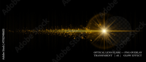 Dynamic lens flare with glowing dust particles and strong horizontal beam. Ideal for digital overlays, sci-fi visuals, and motion graphic designs.