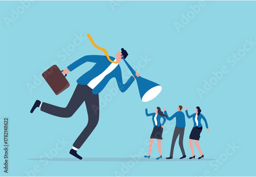 Good listener boss, listen and accept all opinion, suggestion or customer feedback concept, smart businessman trying hard to listen to all colleagues advice.