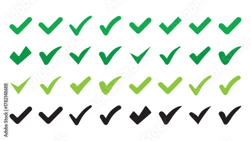 Check mark icon set, vector green OK success illustration, agree, agreement green sign and symbol, 