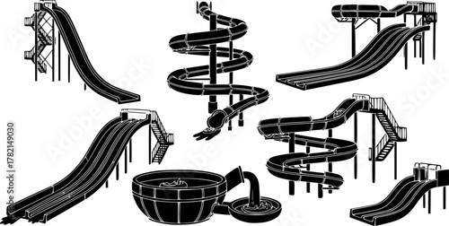 Water slide vector black set icon. Isolated black set icon aquapark