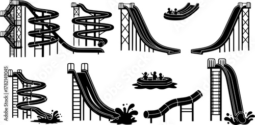 Water slide vector black set icon. Isolated black set icon aquapark