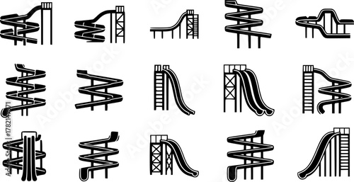 Water slide vector black set icon. Isolated black set icon aquapark