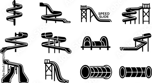 Water slide vector black set icon. Isolated black set icon aquapark
