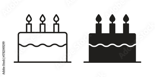 Cake icon in filled, thin line, stroke style for website and apps